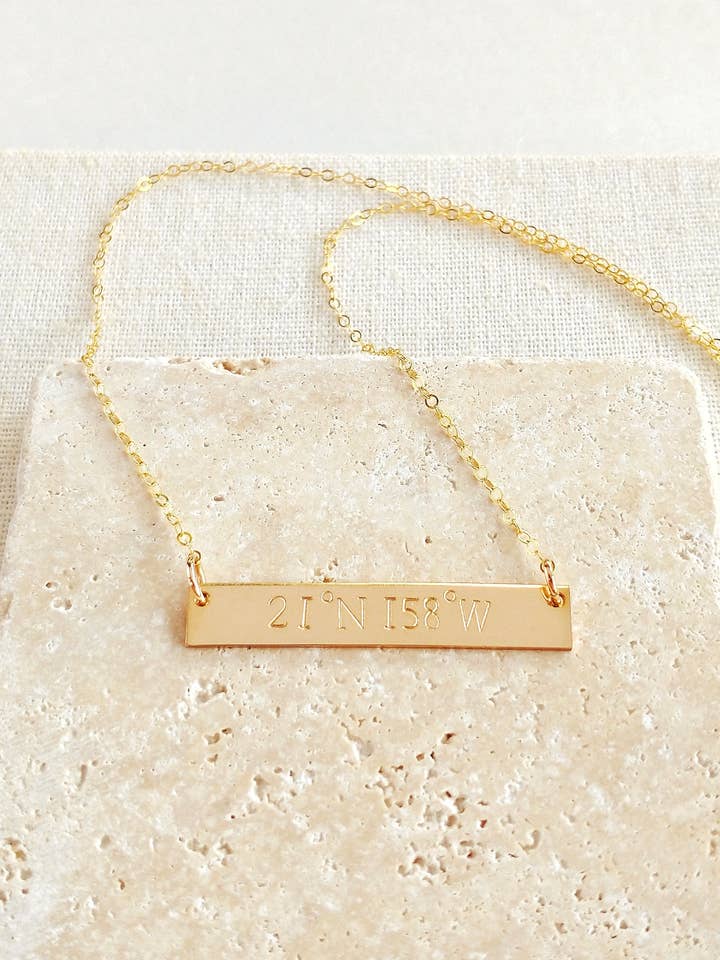 Oahu Coordinates Bar Necklace (Haleiwa side) for wholesale by M. Cawood
