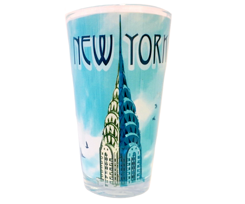 Happy Place by Lola Star - Wholesale Drinking Glass/Cup - Chrysler Building Clouds New York Pint Glass0