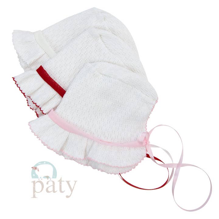 Paty Knit Bonnet with Chiffon Trim #118CH for wholesale by Paty