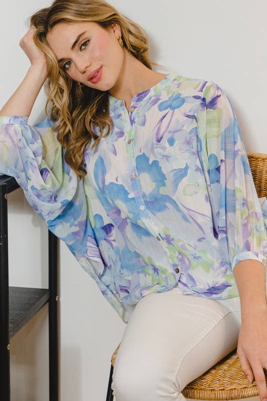 Oddi - Vente Chemisier – femme - Blouse boutonnée à col rayé fleuri9