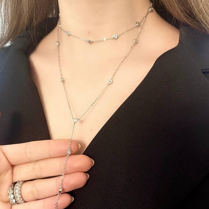 KIKICHIC - Wholesale Y-Neck/Lariat Necklace - CZ Diamond Double Lariat Necklace