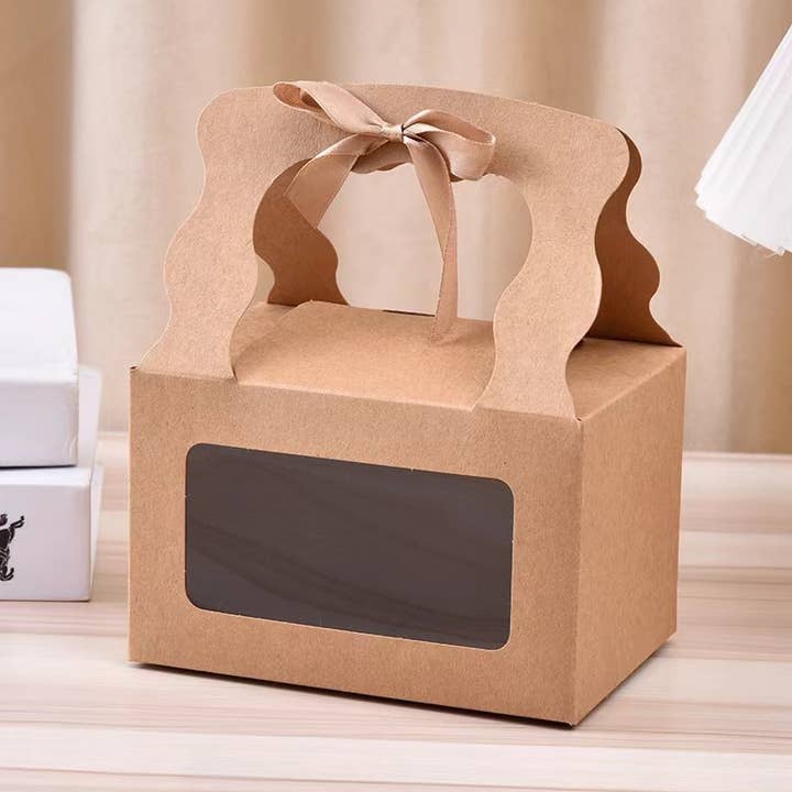ByHome - Wholesale Gift Box - 25pcs, 2 size kraft white window wavy handle gift box ribbon