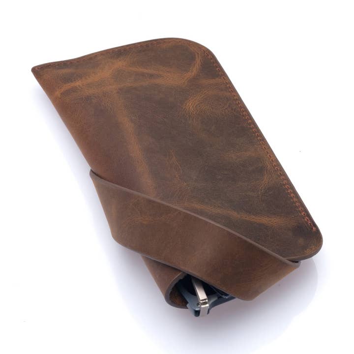 Estojo para óculos de sol Westpolo Lonex de couro genuíno - G2 Tobacco por atacado de WESTPOLO