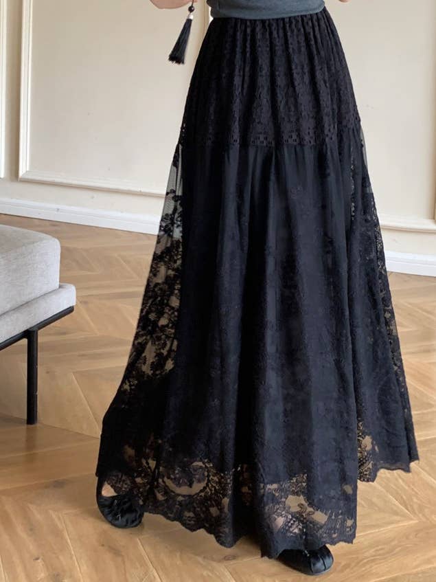 PEACH ACCESSORIES – wholesale Skirt – Women’s – Elegant Lace Maxi Skirt with Layered Design SK2013