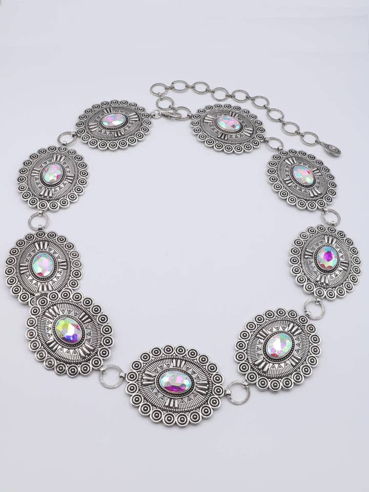 Boho Rodeo Metal Sun Engraved Western Vintage Chain Belt for wholesale by Mint & Shine