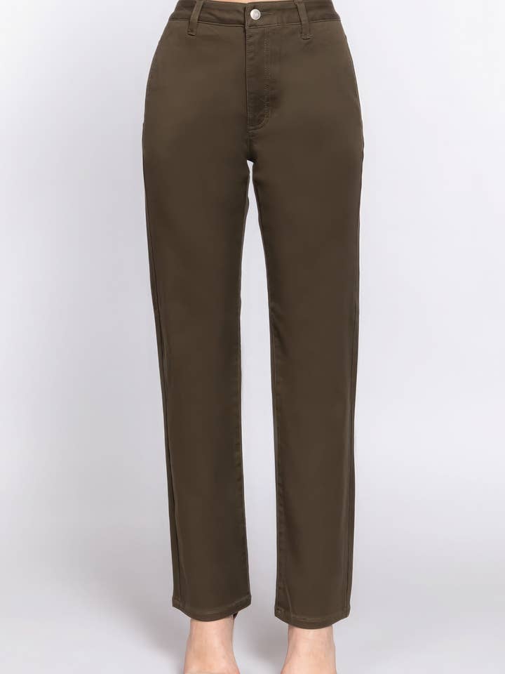 Straight Fit Twill Long Pants - Olive Color for wholesale by Fashion Quality Boutik