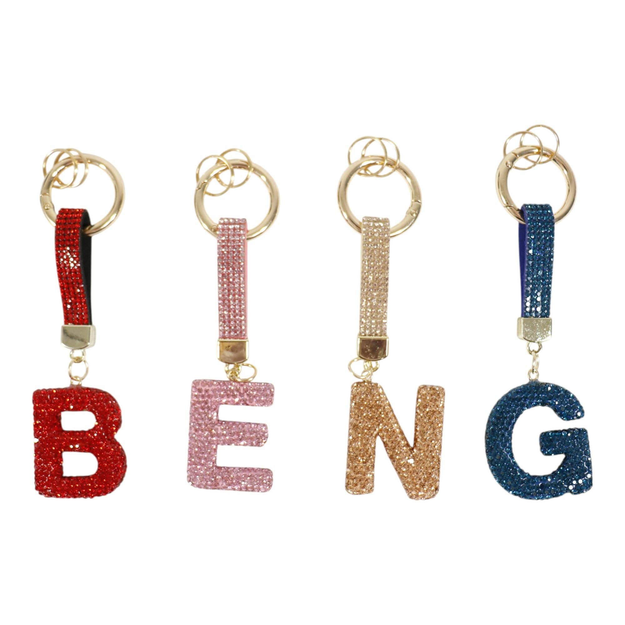 ASSORTED Rhinestone Alphabet Initial Letter Key Chain KC001..(12PC) for wholesale on Faire7