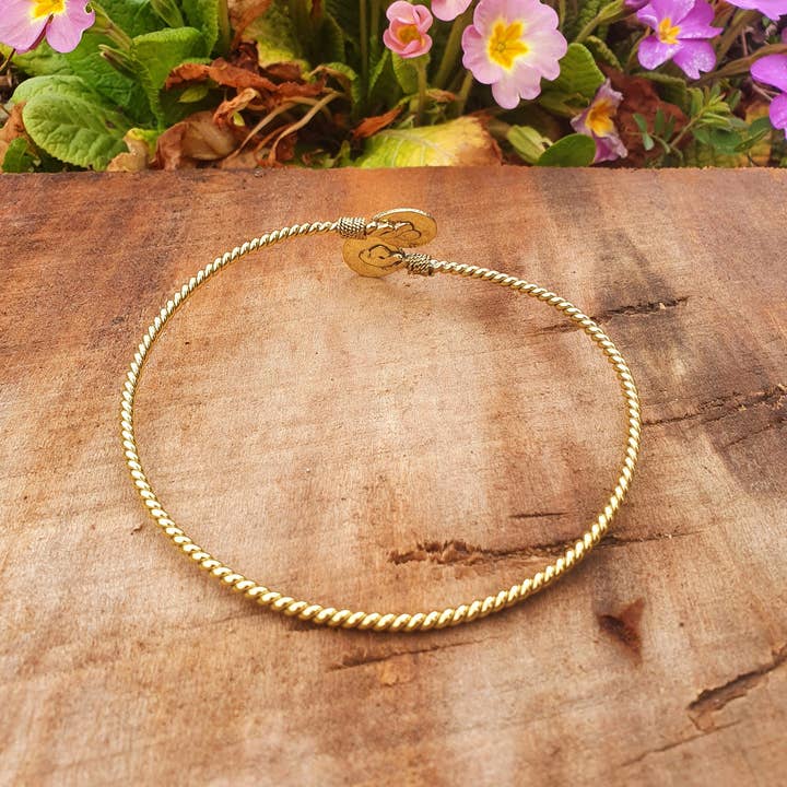 Kaali Boutique - Wholesale Bangle Bracelet - Golden Arm Bracelet Brass & Labradorite / Tribal / Spiral / Boho / Bangle/ Ethnic / Rustic / Bohemian / Hippie / Gypsy / Psy / Adjustable4