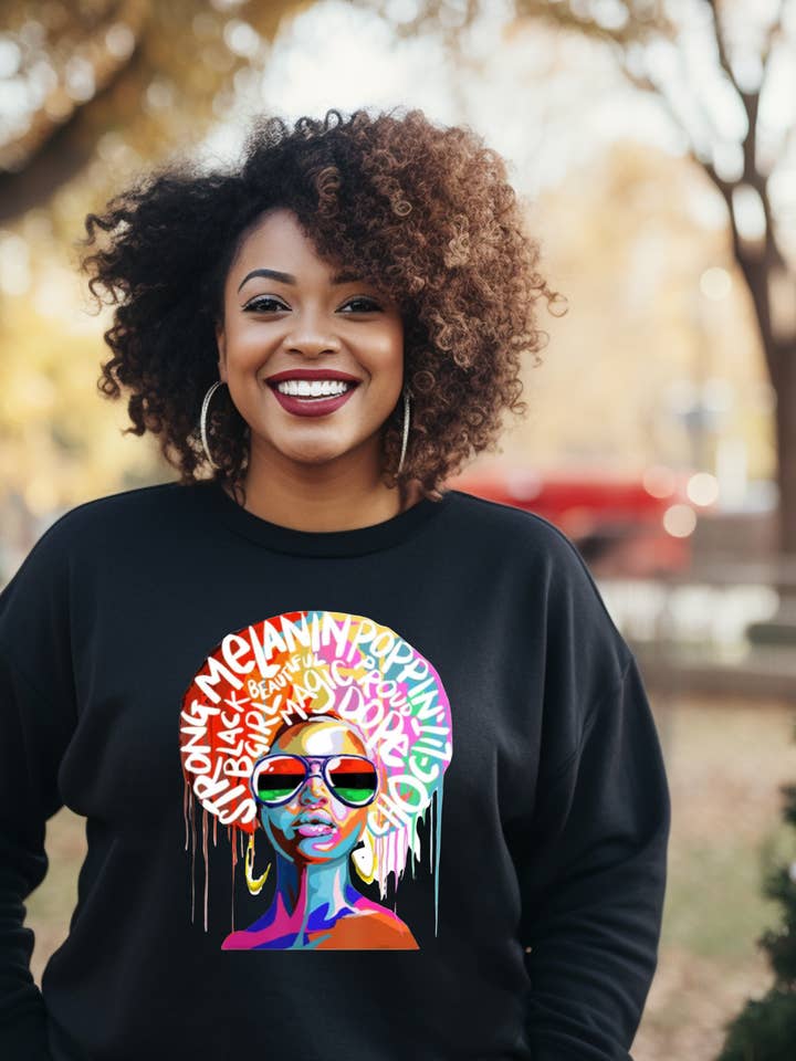 Colorful Melanin Queen Sweatshirt (black) for wholesale by Golden Chic