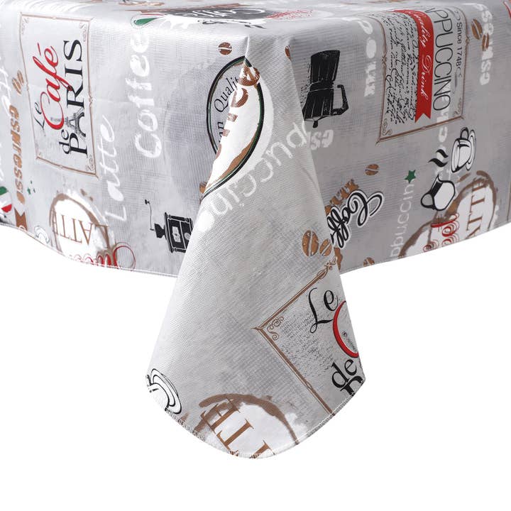 RAY STAR Coffee Store Design Vinyl Tablecloth With Flannel Backing Round and Rectangle for wholesale by Ray Star
