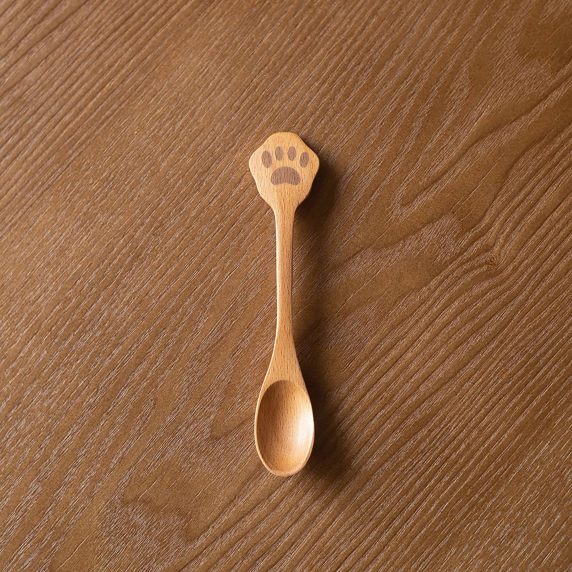 MinoCraft - Wholesale Serving Utensil - Wooden spoon and plate with cat pattern2