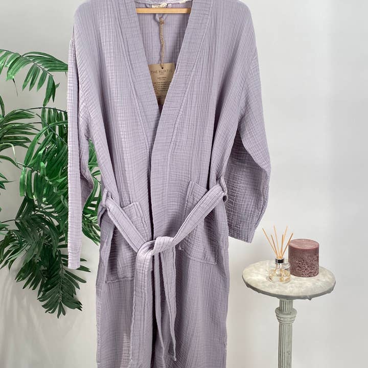 The Kurtis London - Wholesale Robe - Women's - 100% Cotton Muslin Robe, Dressing Gown, Gauze, Light Grey