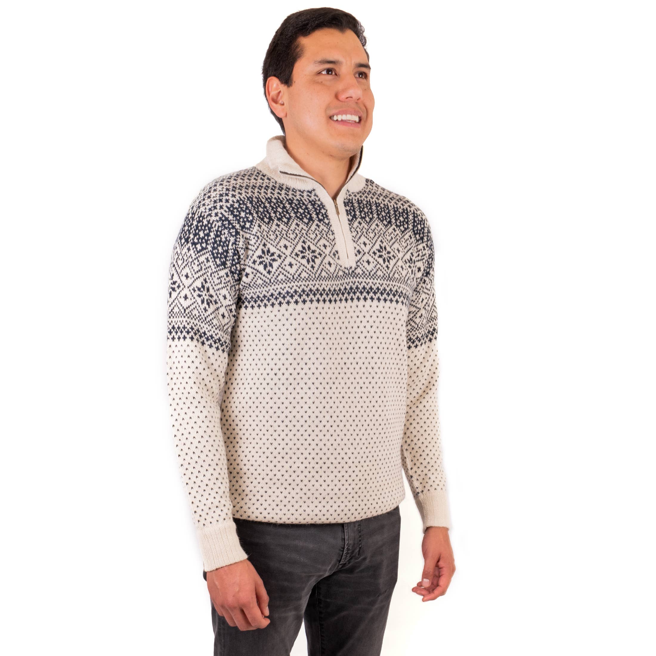 L.A.M Bolivia - Wholesale Gebreide trui - Heren - 100% Alpaca trui La Paz met halve rits en opstaande kraag15