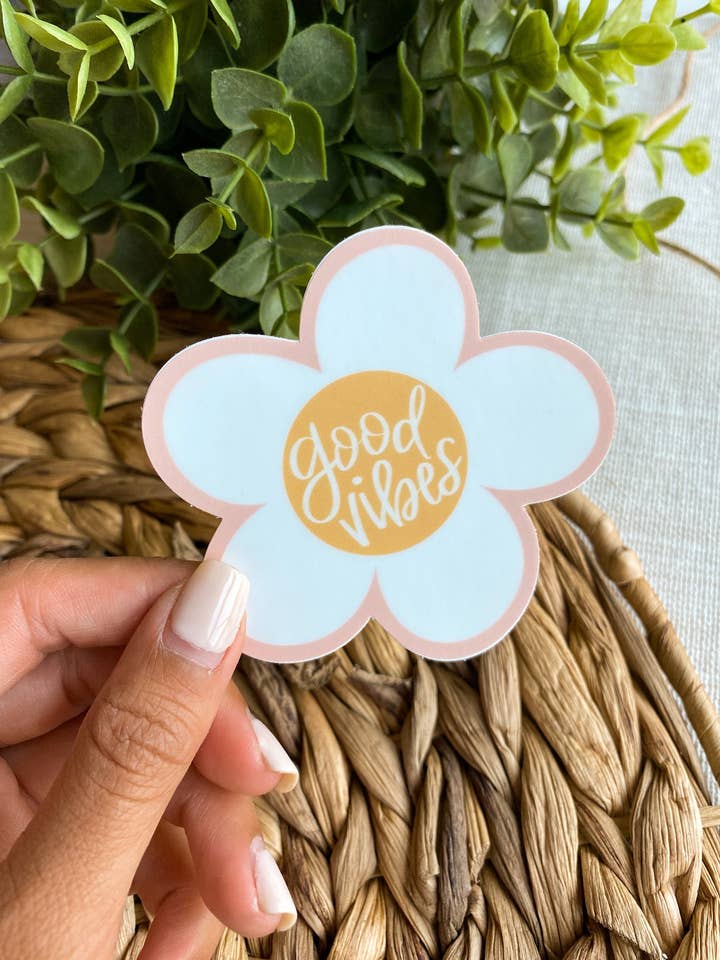Good Vibes Daisy Sticker for wholesale by Created By Christine