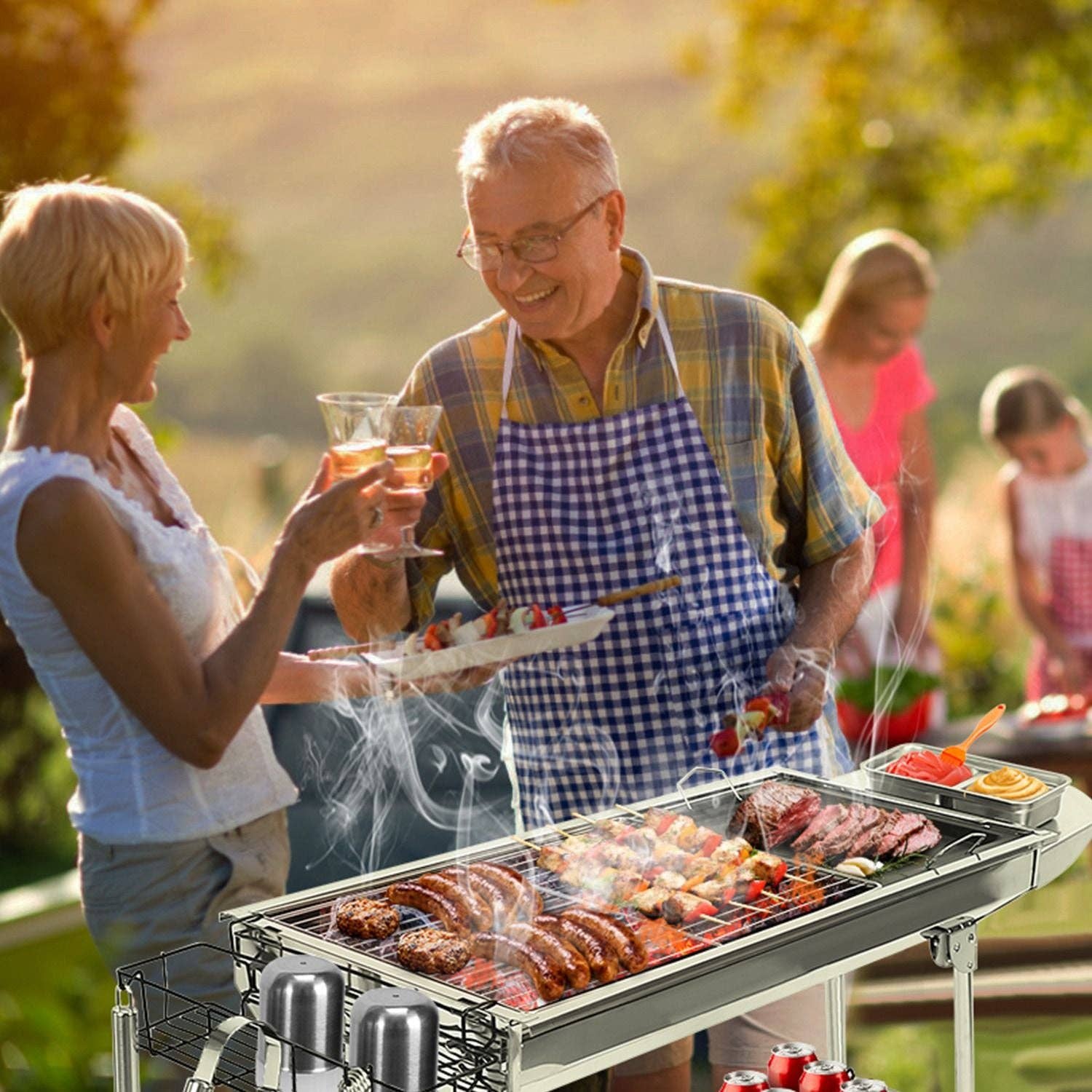 Silver Foldable BBQ Grill Portable Charcoal Barbeque Grill Stainless Steel BBQ Grill For Picnic Camping Backyard Cooking for wholesale on Faire7