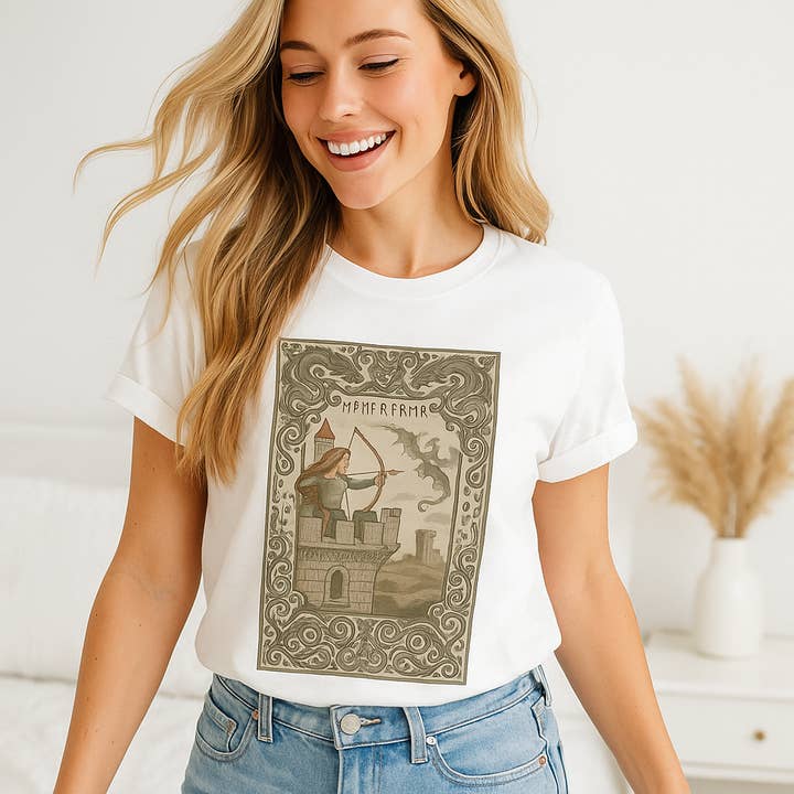 Camiseta de Design Vintage de Arqueiro, T-Shirt Gráfica Medieval por atacado de Scently Moments