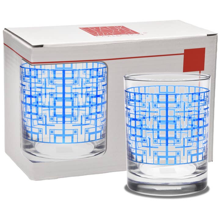 Culver - Wholesale Cocktail/Liquor Glass - Frank Lloyd Wright Millard Tile - Blue DOF 14-Ounce Glass