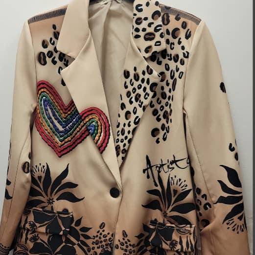 LBLA201 Tamanho Único Blazer Italiano Bege com Estampa de Corações por atacado de LOOWIE