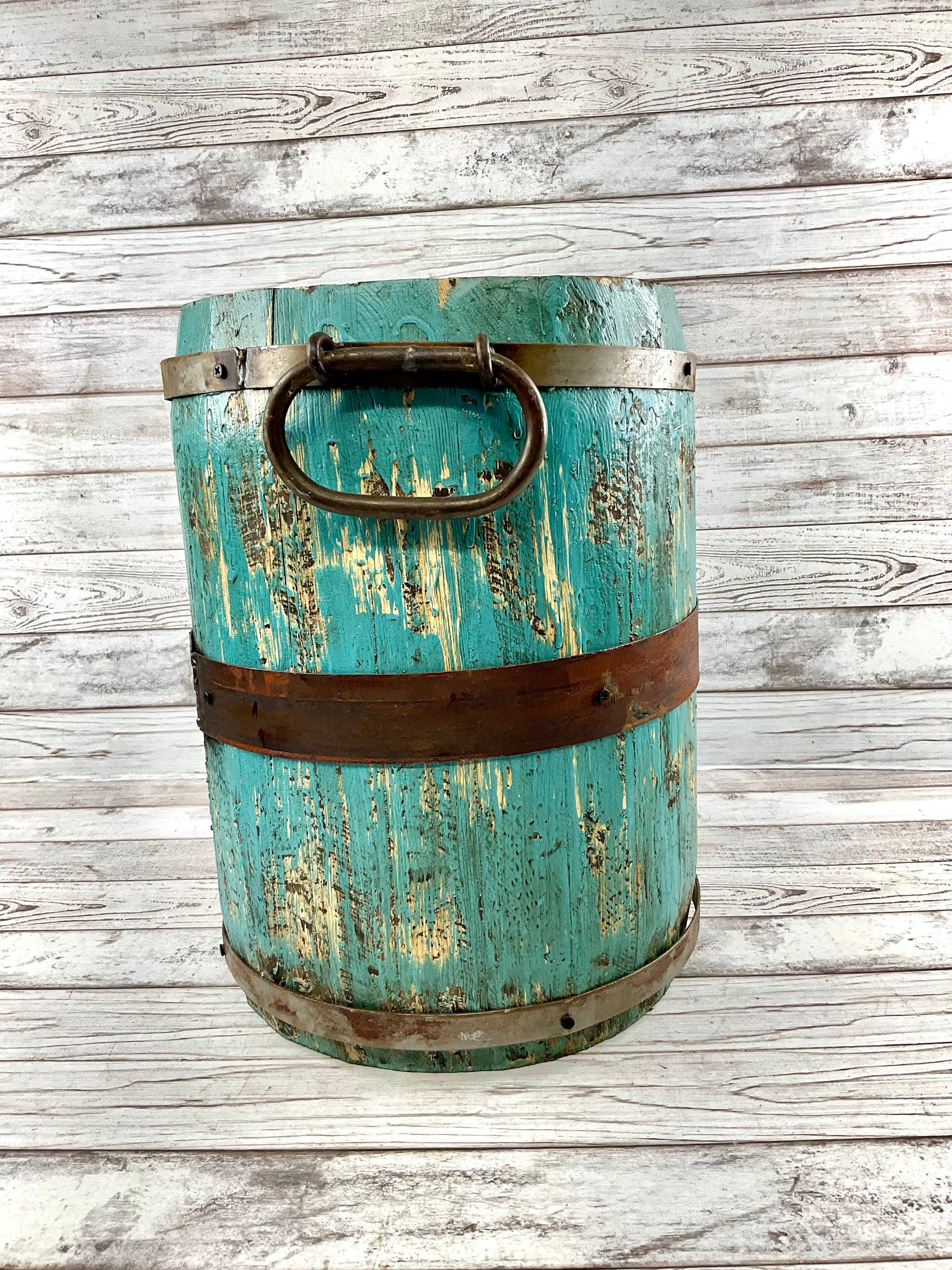 VALENTINA IMPORTS INC - Wholesale Bucket/Pail - Rustic Vintage Wood & Metal Barrel  ( Large Edition)8