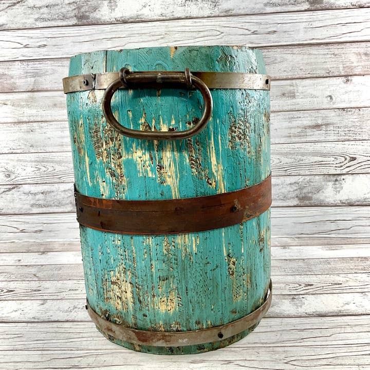 VALENTINA IMPORTS INC - Wholesale Bucket/Pail - Rustic Vintage Wood & Metal Barrel ( Large Edition)8
