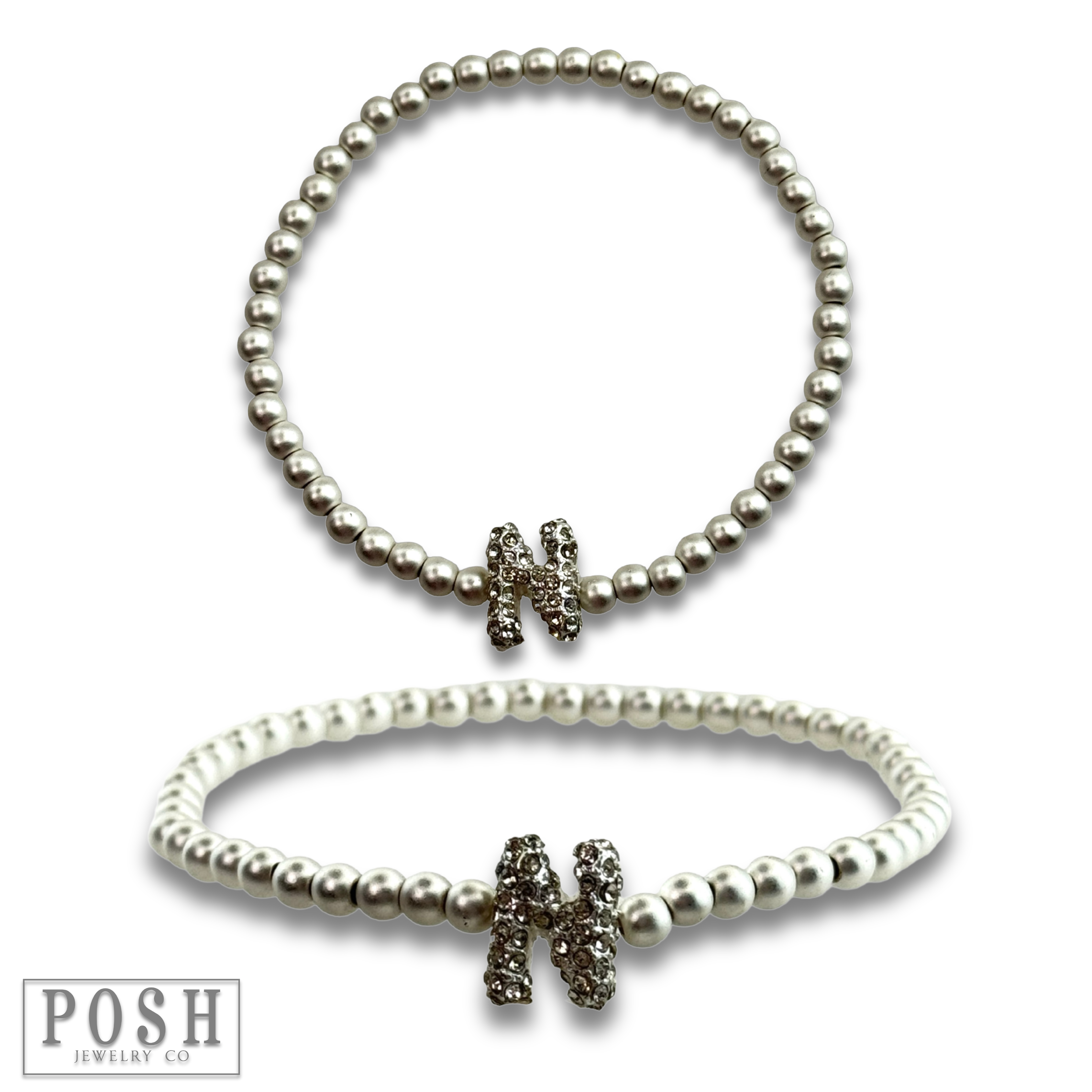 Pink Panache Brands - Wholesale Beaded Bracelet - Bead bracelet with rhinestone inital21