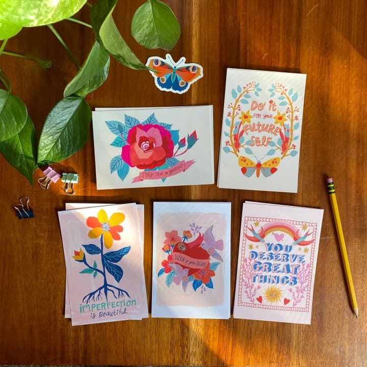 Affirmations Postcard Pack - 10 postcards for wholesale by Dream Folk Studio