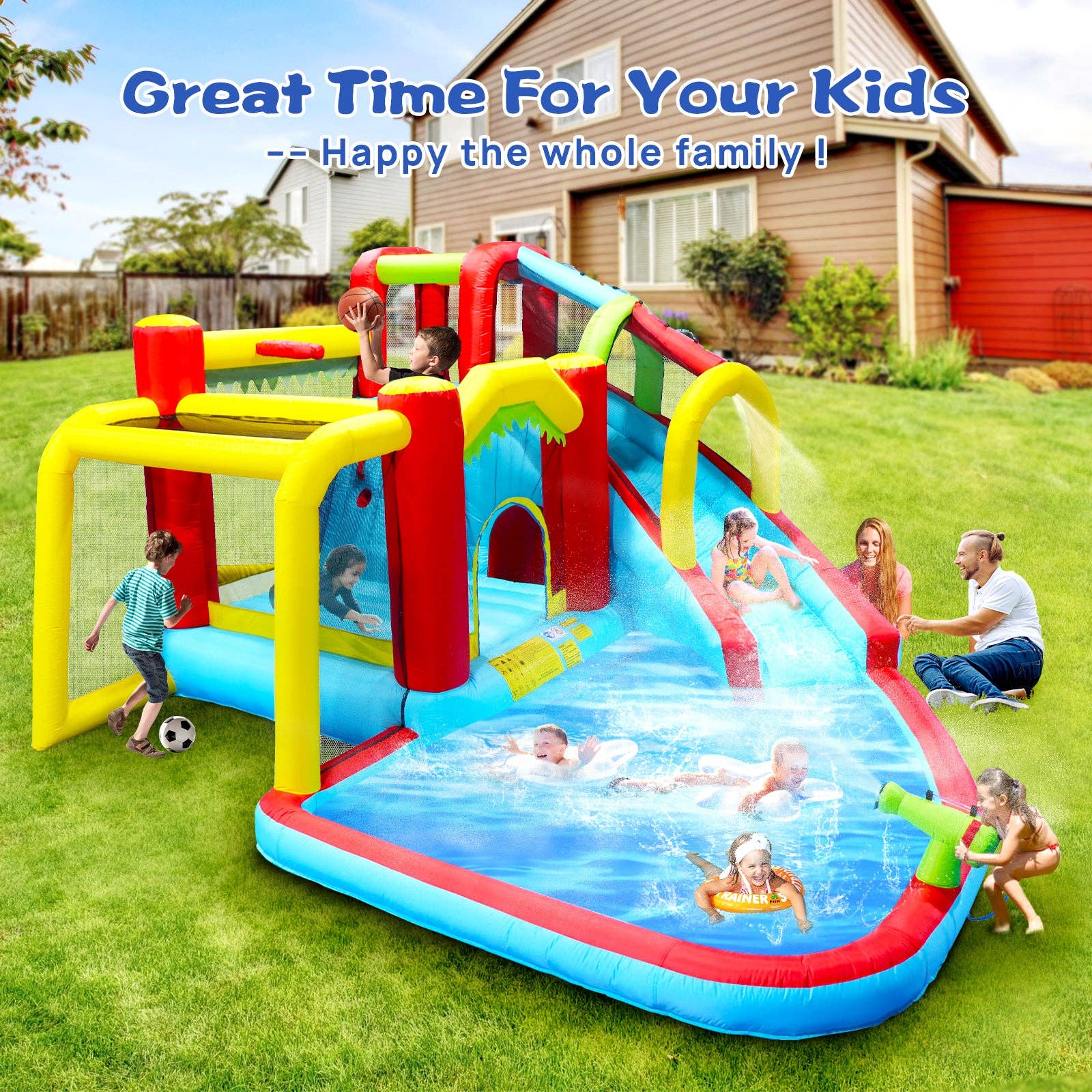39F Inc. - Wholesale Inflatables - 7-in-1 Inflatable Water Park Bounce House – Slide, Pool 10