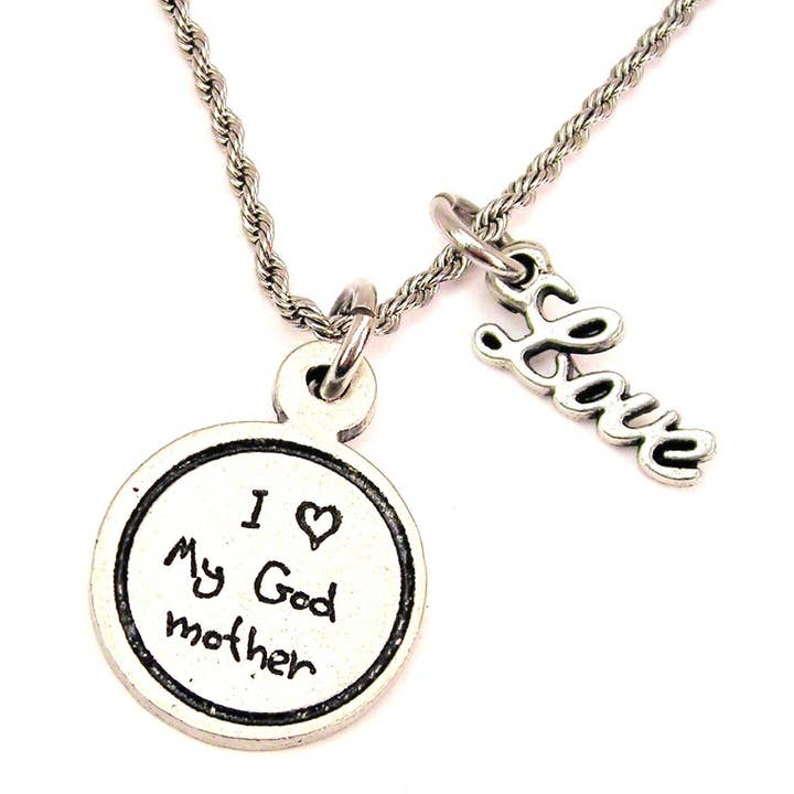 I Love My Godmother Child Scriture Handwriting Collier en corde 20" pour la vente par Chubby Chico Charms