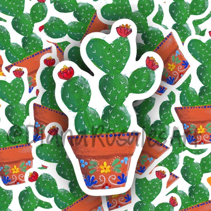 Nopal i en mexicansk planterklistermærke for engroshandel hos Diana Rosales Art