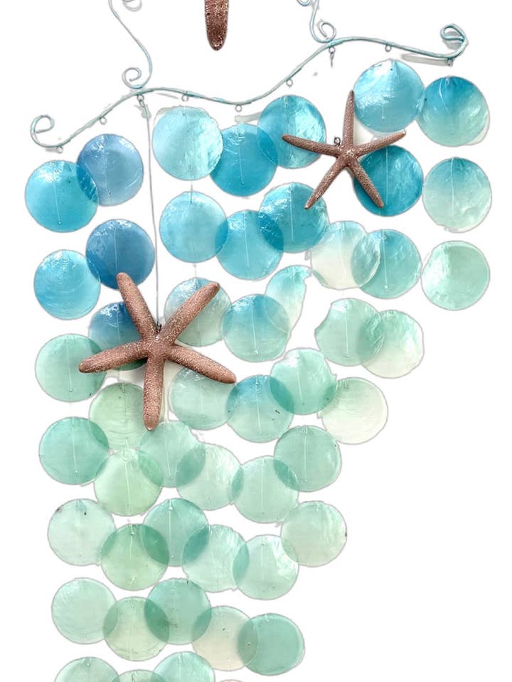 Arte de parede de estrela do mar de concha de metal e capiz por atacado de Bamboo Source Tropical Decor