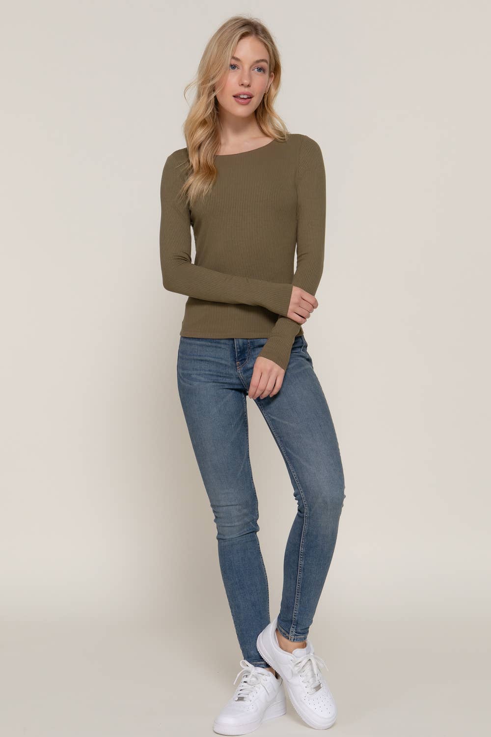 Active Basic | Active USA - Wholesale Knit Top - Women's - Long Sleeve Round Neck Double Layer Tee19