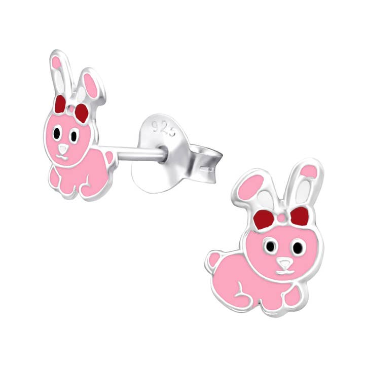 Children's Sterling Silver 'Pretty Pink Bunny Rabbit' Stud Earrings for wholesale by Liberty Charms