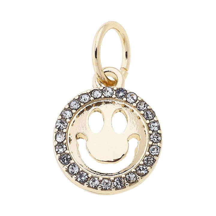 Canvas Style - Wholesale Individual Charm/Pendant - Pave Smiley Face Charm in Shiny Gold