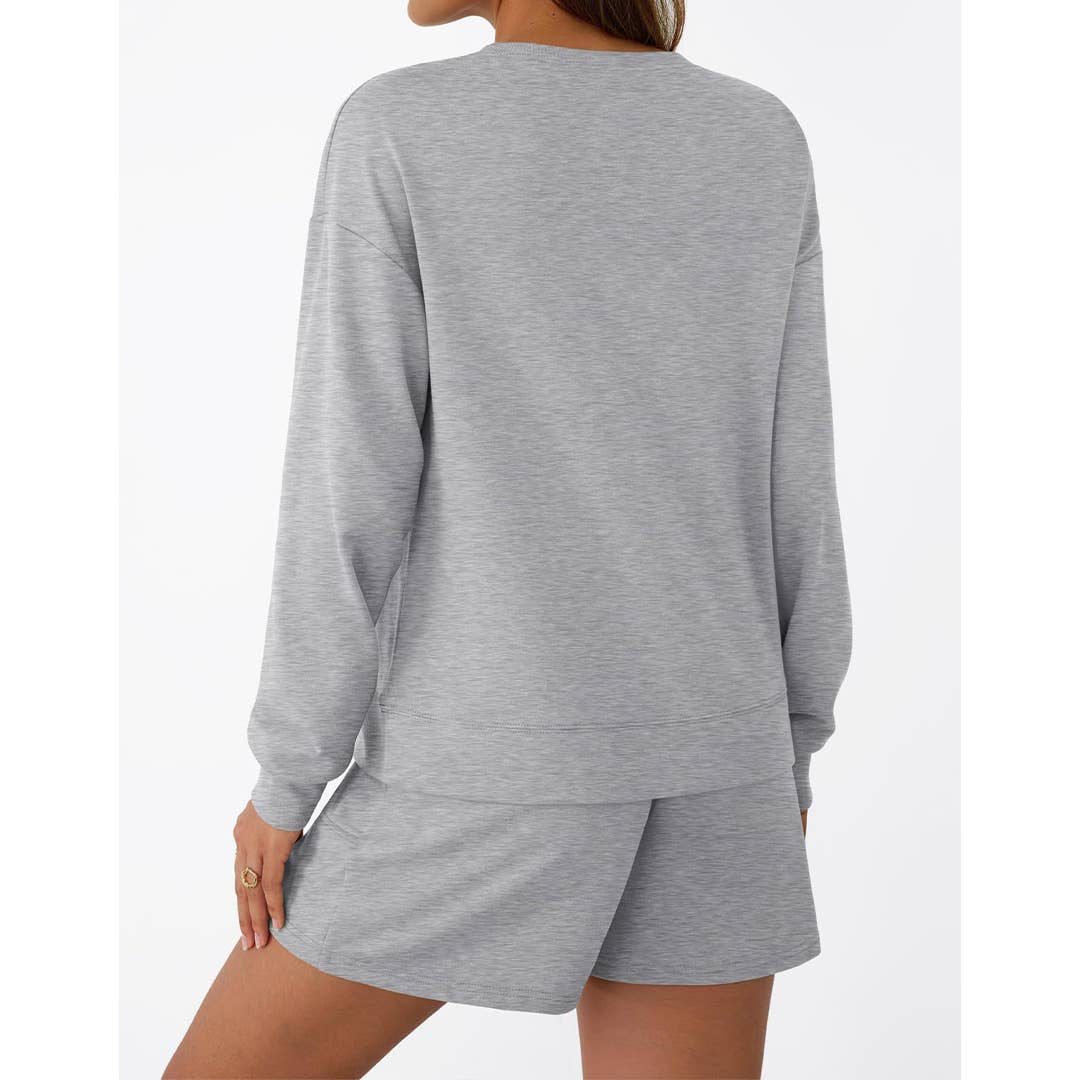 UNISHE - Wholesale Top & Short Set (NOT Loungewear) - Women's - Long Sleeve Sweatshirt and Shorts Fashion Casual Set MD2328