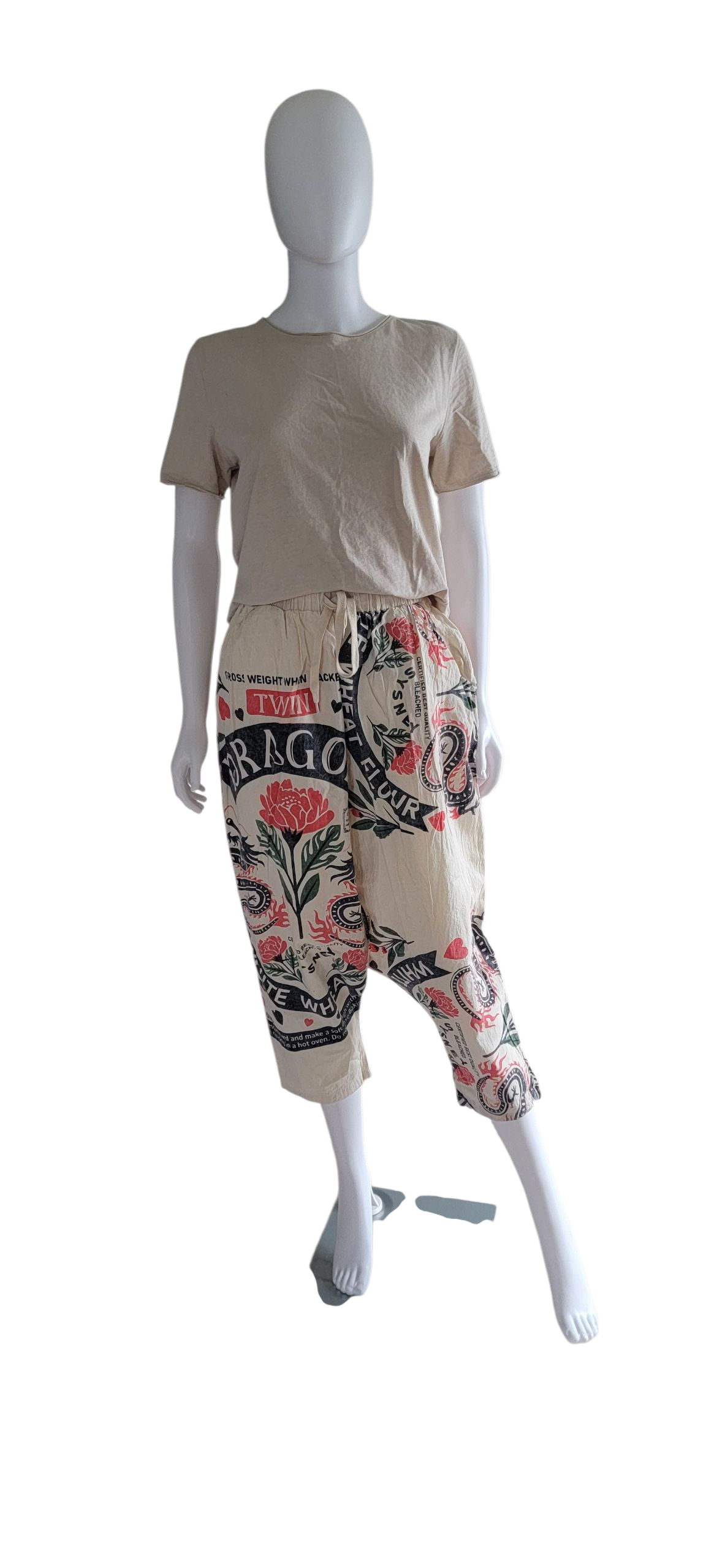 Evergreen Guardian Imports - Wholesale Pants - Unisex - TT2454 Flour Sack Drop Crotch Harem Pants Dragon Rose2