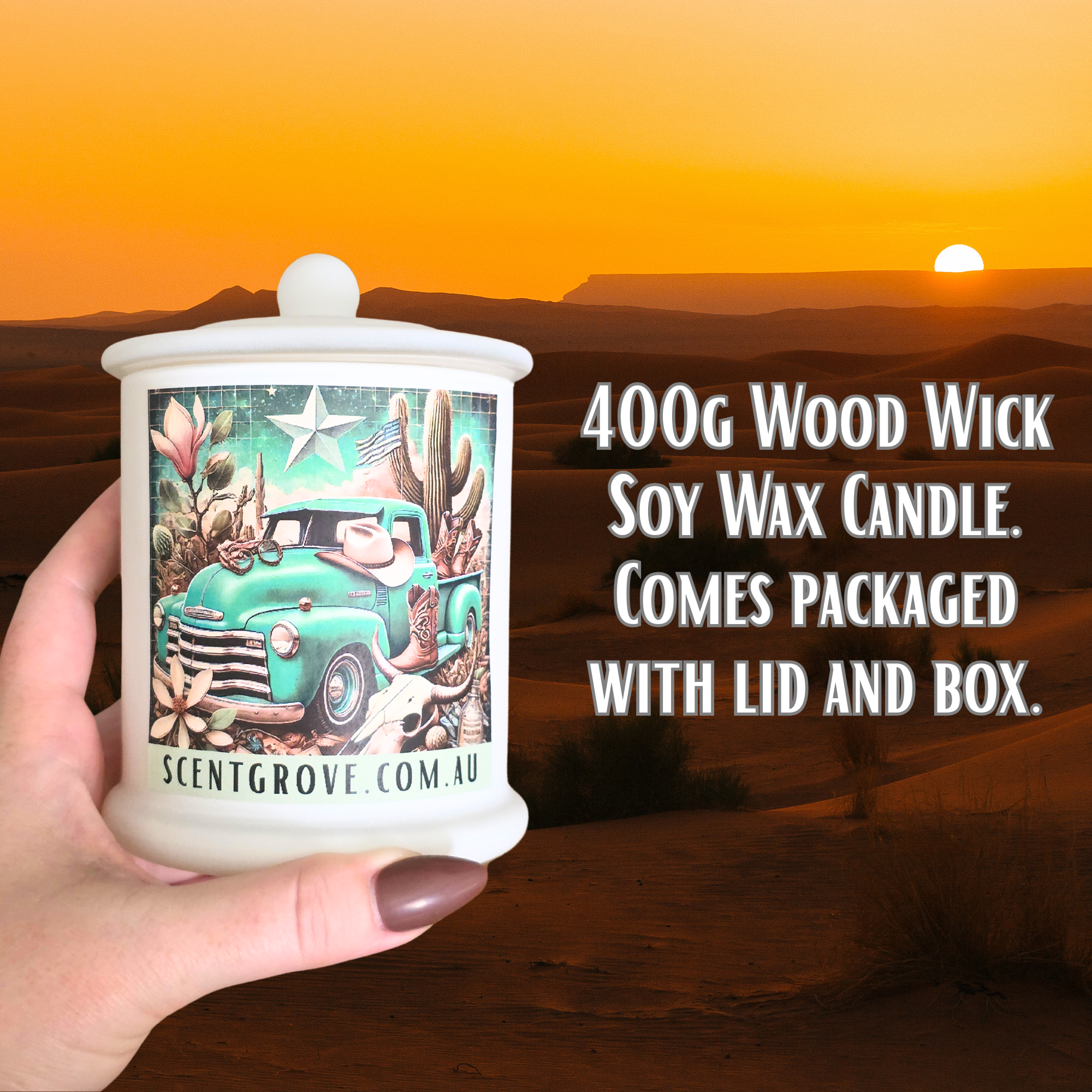 Scent Grove - Wholesale Jar/Filled Candle - Country Western Wood Wick Soy Candle XL matte white jar1