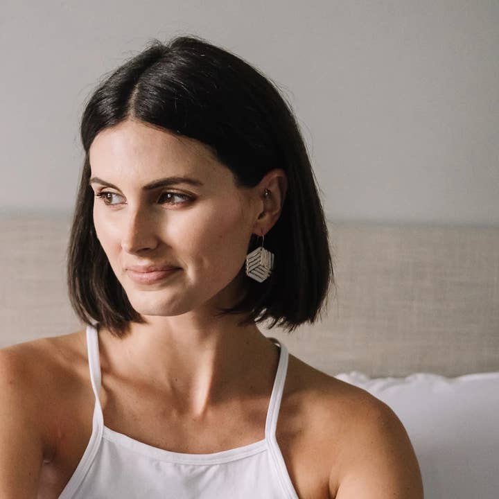 textured hexagon earrings for wholesale by Remnant Studios