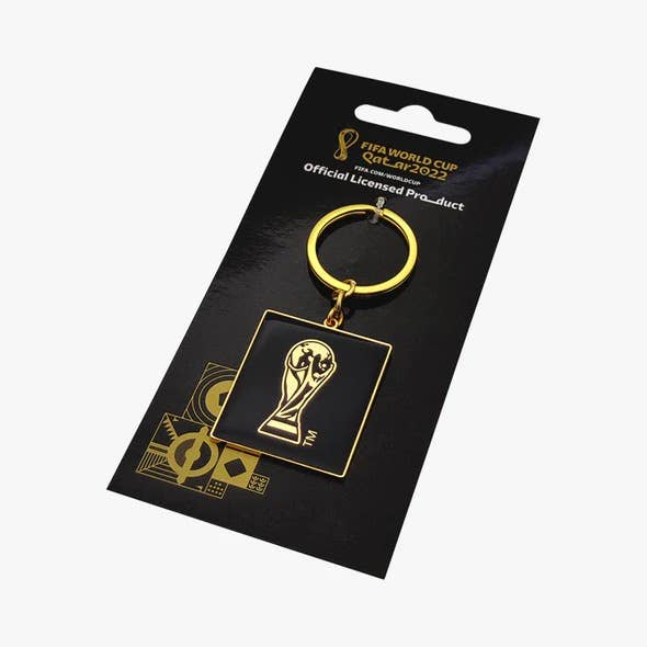 Honav USA – Engroshandel Nøglering - Unisex – 2022 FIFA World Cup 3D Trophy Square nøglering, sort1