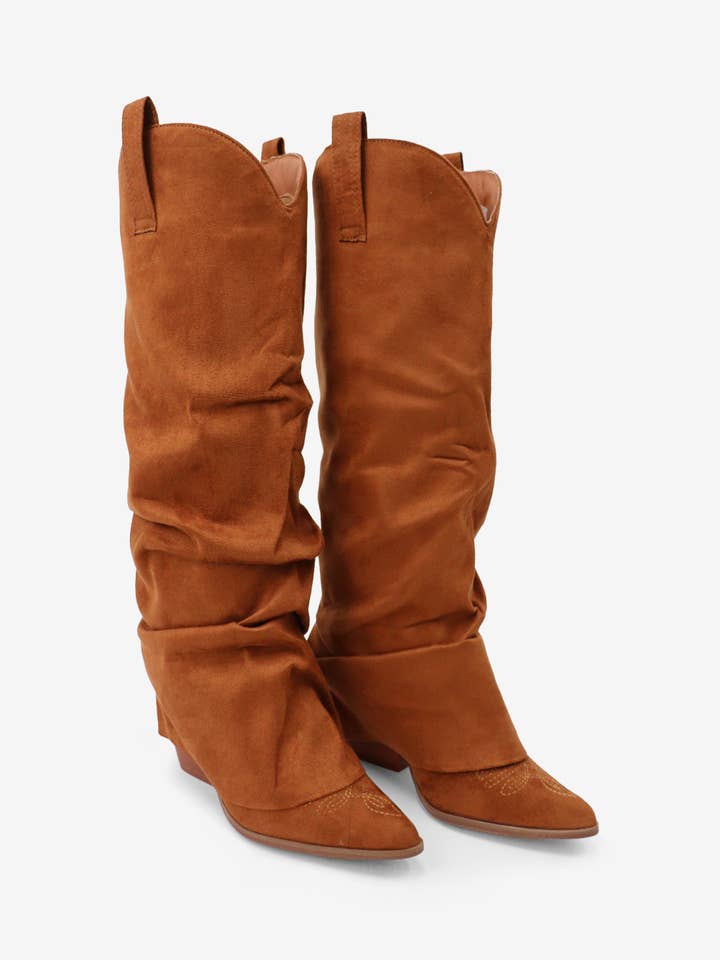 Tan CONNECTION - Slouchy Cowboy Boots for wholesale on Faire