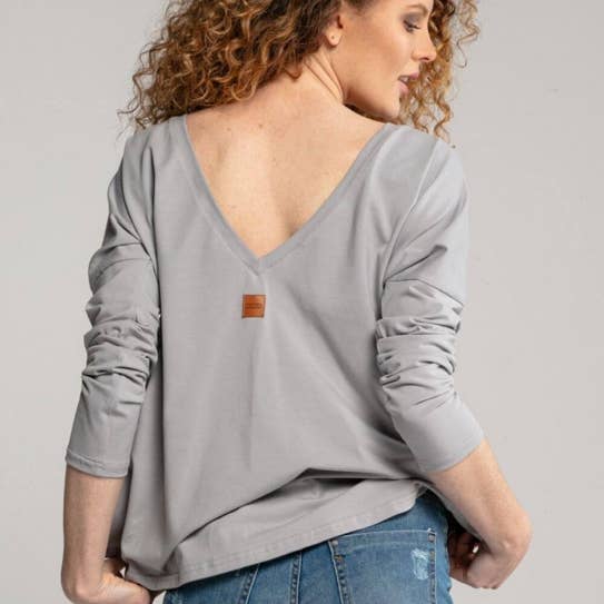 mamatu - Wholesale Nursing Top - Maternity - Breastfeeding Longsleeve V Grey One Size0