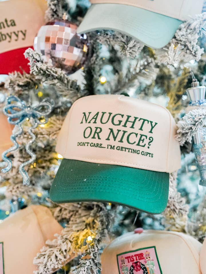 Naughty or Nice? Don't Care - Green Vintage Trucker Hat for wholesale by KENZKUSTOMZ