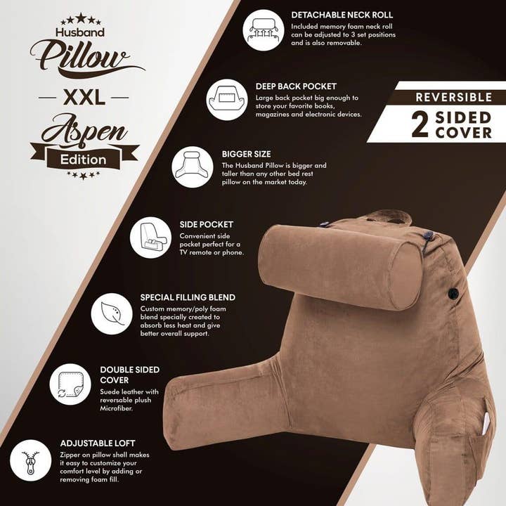Husband Pillow - Wholesale Bedding pillow - XXL Husband Pillow Aspen Edition Backrest Pillow with Memory Foam66