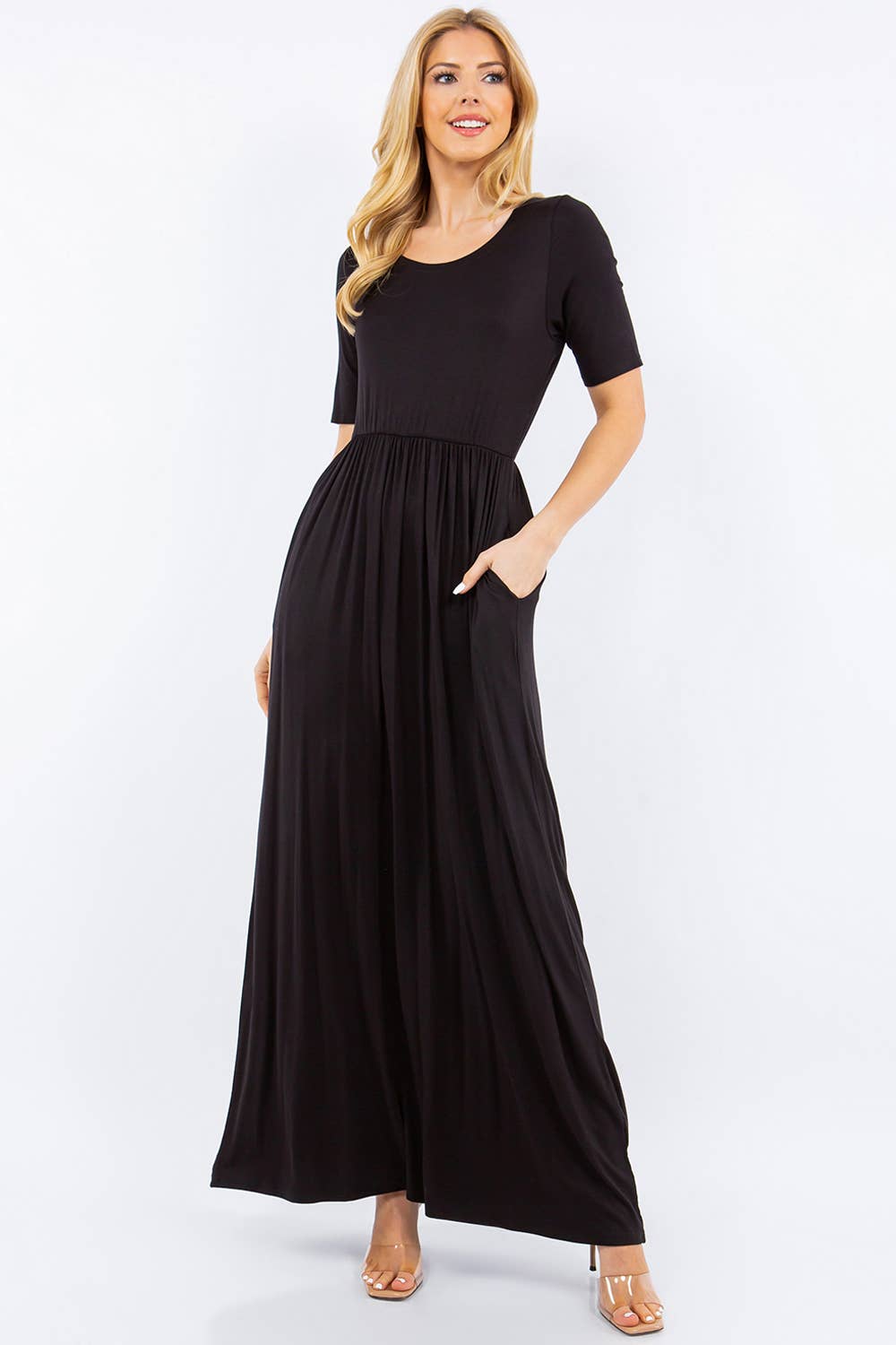 Celeste Clothing - Wholesale Dress - Women's - PLUS SIZE MODEST MAXI DRESS WITH POCKETS -CD23411T-PL43