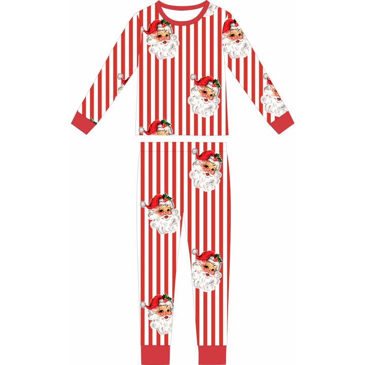 Classic Candy Cane Santa Two Piece Pajama Set for wholesale by Wild Crew Clothing