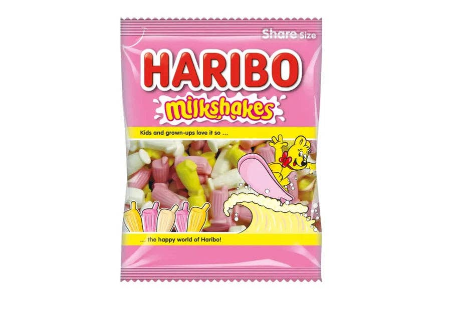 Pops Distro Inc – Gomas por atacado – Saco de Batidos Haribo (154g, Reino Unido) | Deliciosos Sabores de Morango, Banana e Creme de Baunilha (6 unidades)0