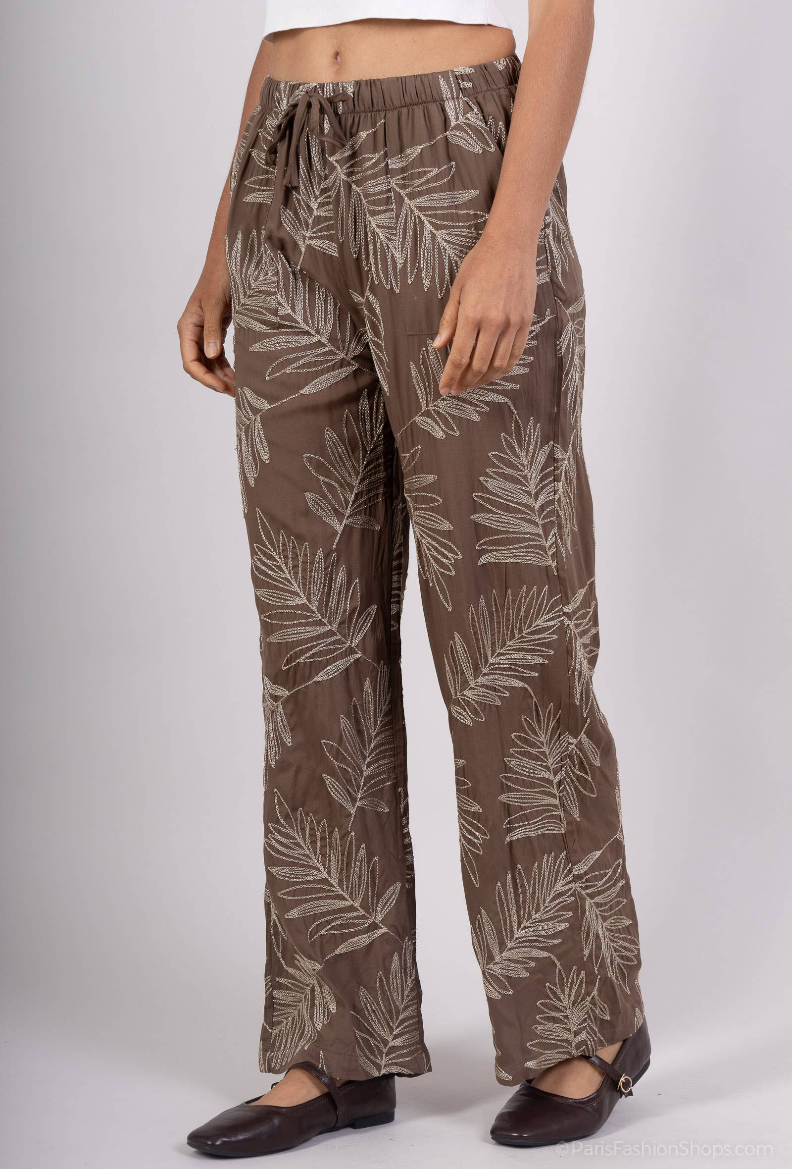 KY CREATION PARIS - Wholesale Pants - Women's - Fluid pants with a golden palm pattern5
