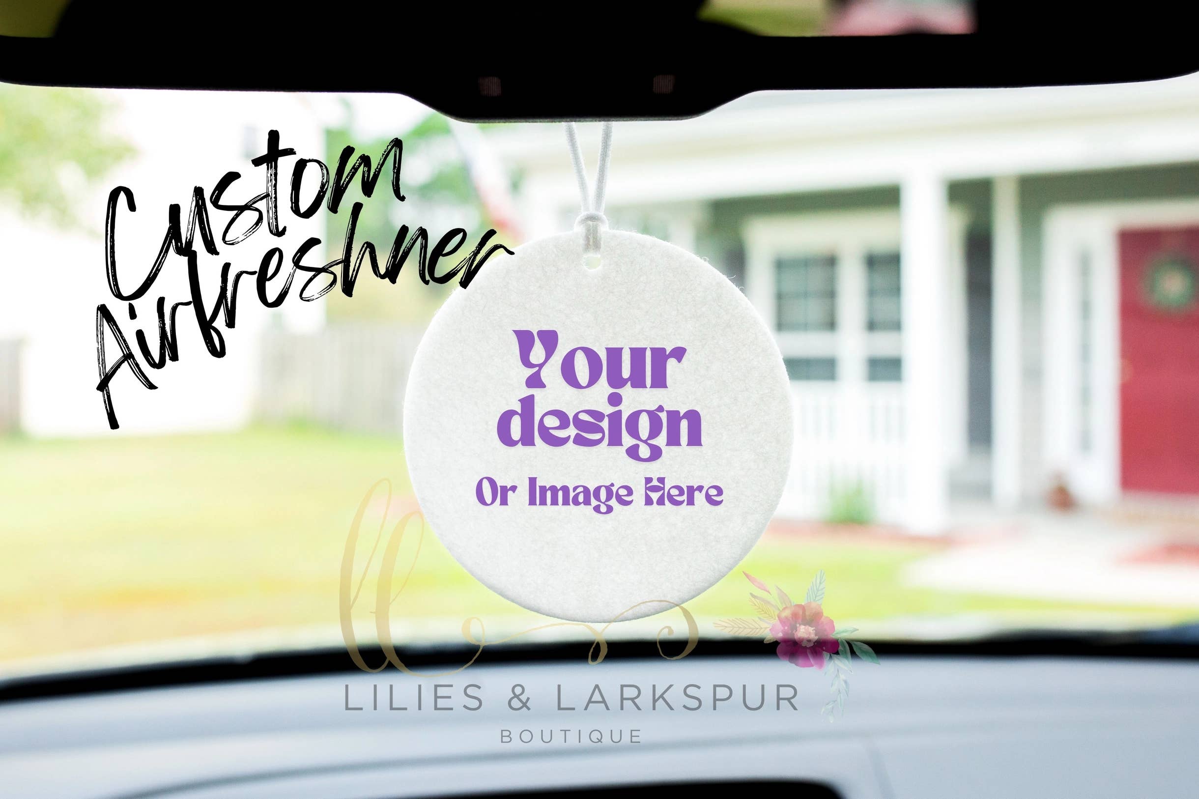 Lilies & Lark Boutique - Vente Désodorisant pour voiture – femme - Désodorisant rond avec design ou texte personnalisé