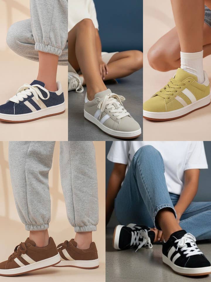 CORE CAMPUS DOPPELSTREIFEN PLATEAU-SCHNÜRSNEAKER für den Großhandel von No Doubt Shoes