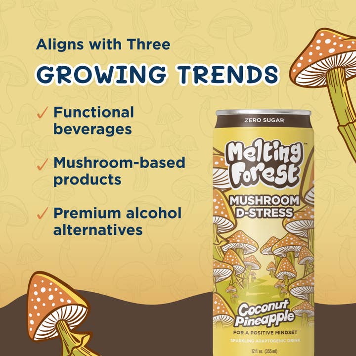 Melting Forest - Wholesale Sparkling Water - Mushroom Drink | Stress Relief | Coconut Pineapple | 12-pk