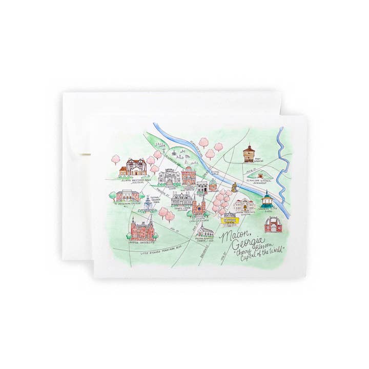 Macon, Georgia Map Greeting Card or Notecard Set for wholesale by Natty Michelle Paperie